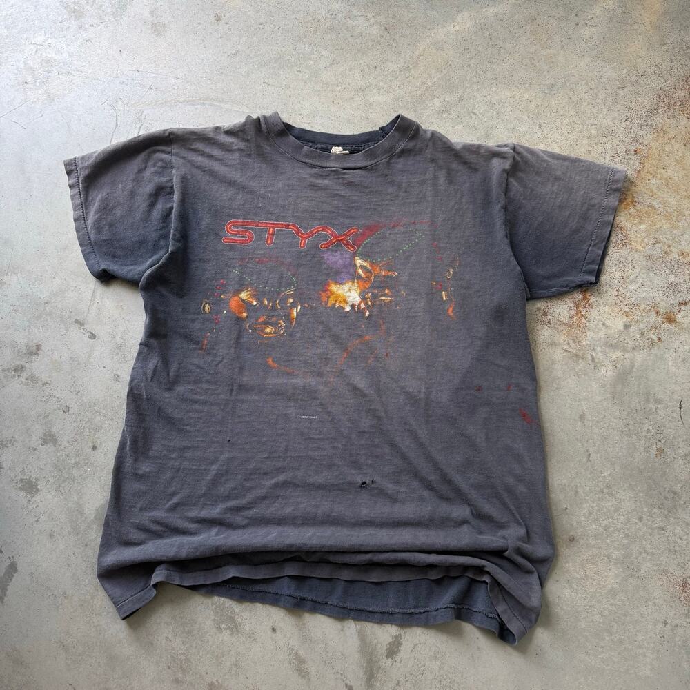 Vintage 80’s Styx Kilroy Was Here Tour Faded Rock Band Tee Retro T-shirt Size XL